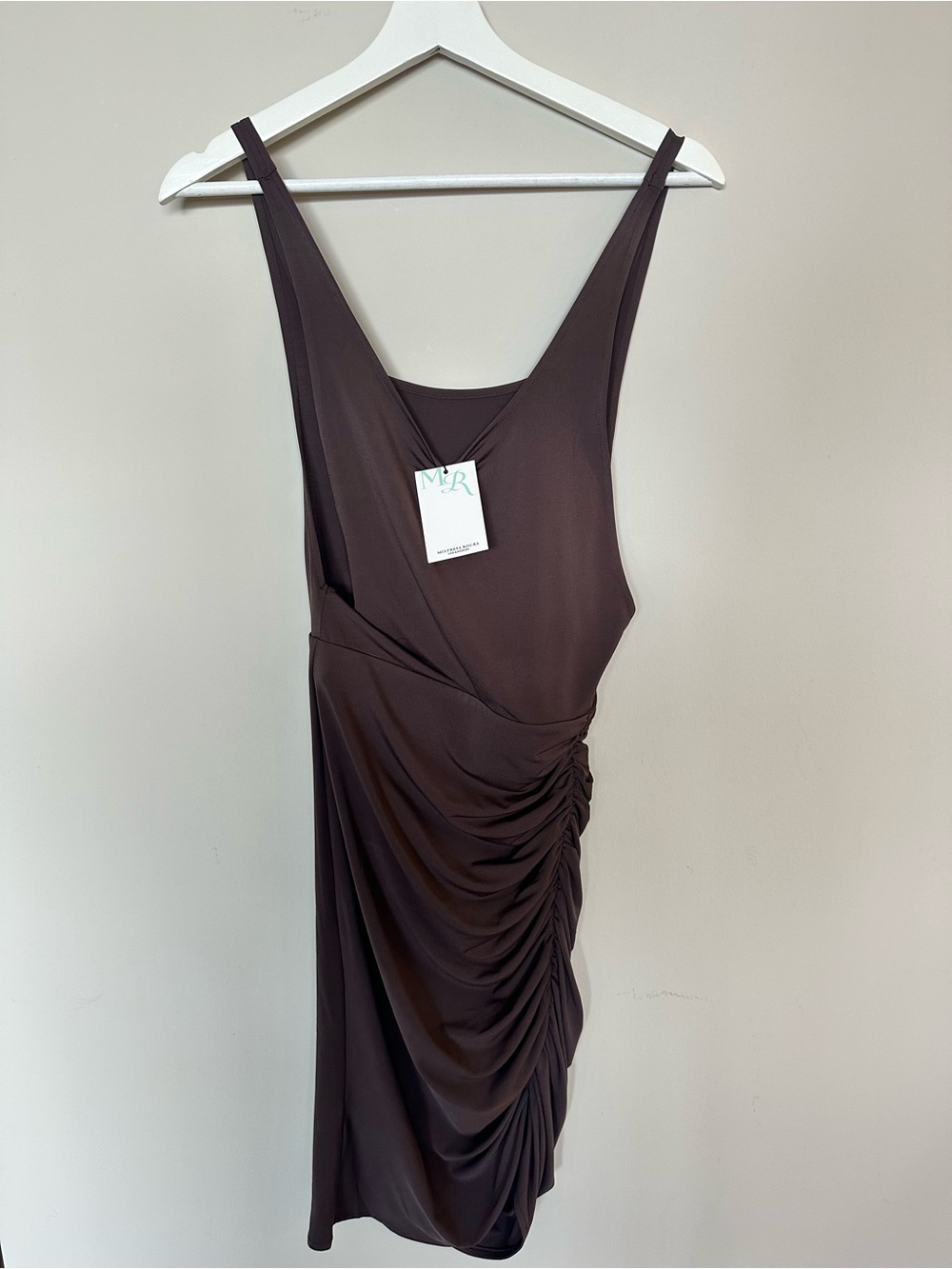 Mistress Rocks Neck Ruched Side Dress - Brown